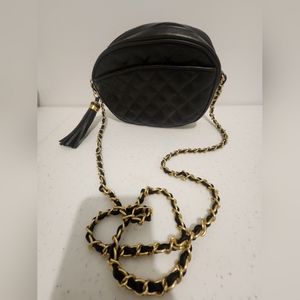 Black Faux Leather Quilted Crossbody Gold Chain